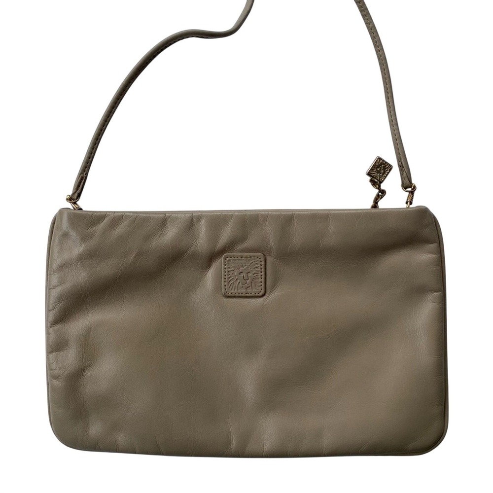 Vintage Anne Klein for Calderon Tan Leather Crossbody Bag Purseβ Lion Logo